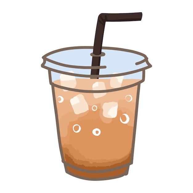 Thé glacé dans une tasse en plastique avec de la paille