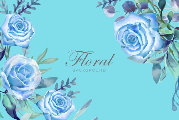 Thème aquarelle floral fond bleu