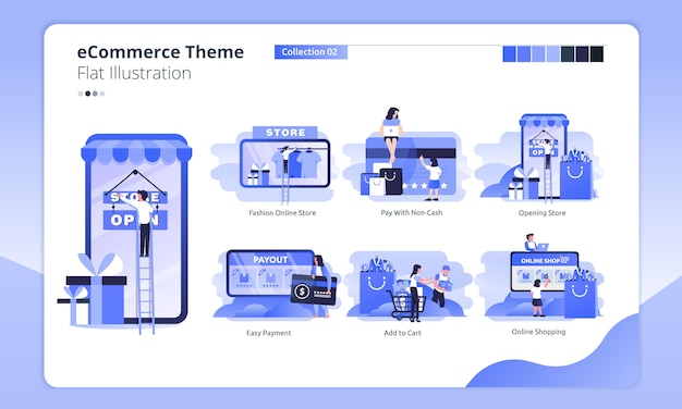 Thème De La Boutique En Ligne Dans Une Illustration Plate