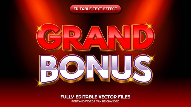 Vecteur thème grand bonus d'effets de texte modifiables