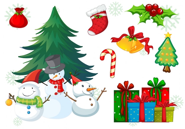 Thème de Noël avec bonhomme de neige et cadeaux