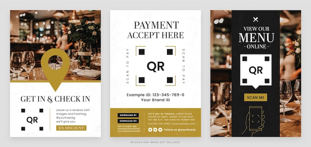 Thème Noir Jaune Qr Code Marketing Pour Hotel Restaurant Et Bar Flyer Template In Vector V2