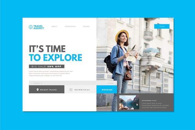 Thème de la page de destination de la vente de voyages