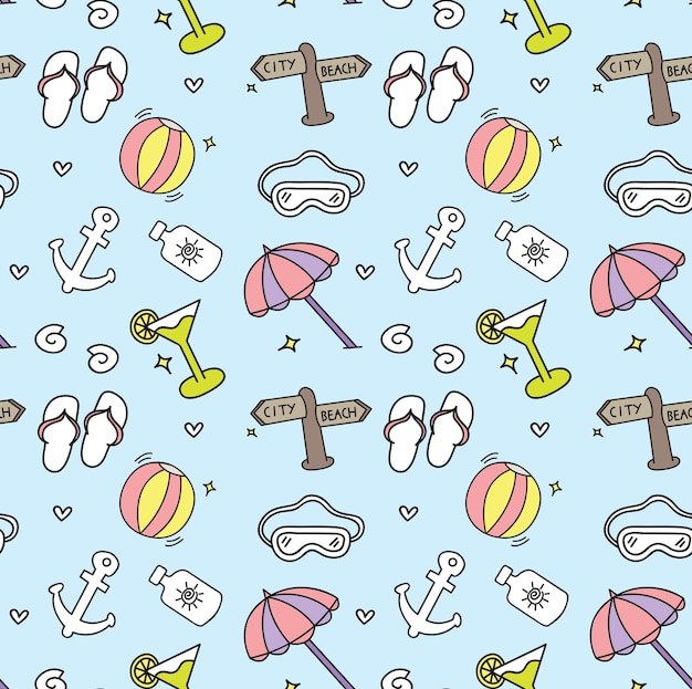 thème de plage doodle illustration vectorielle de fond sans soudure