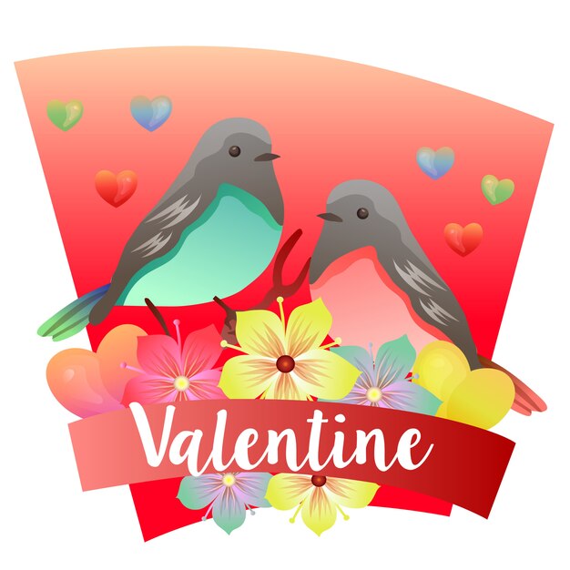 Thème Valentine Avec Oiseau Coloré Couple