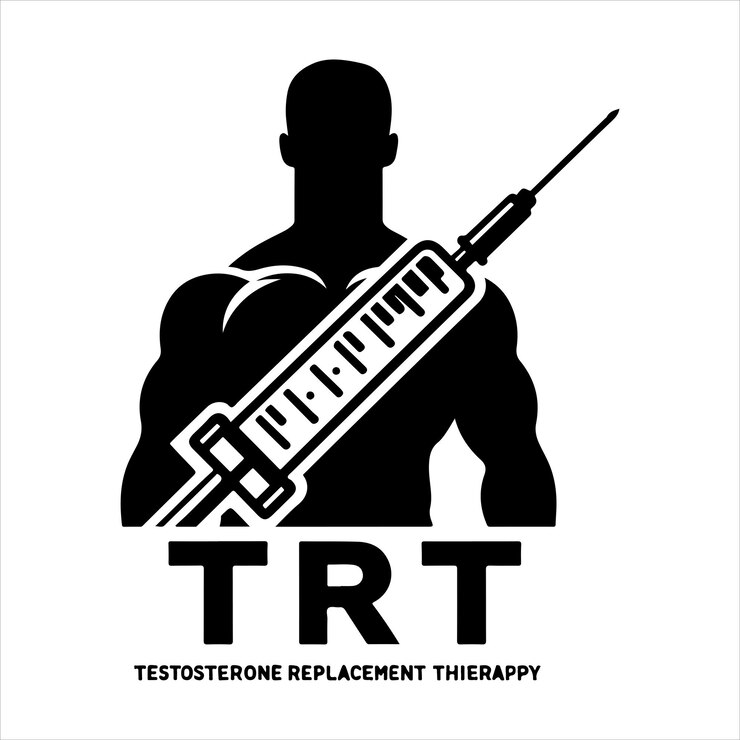 Vecteur thérapie de remplacement de la testostérone silhouette de la seringue trt noir gras sur fond blanc