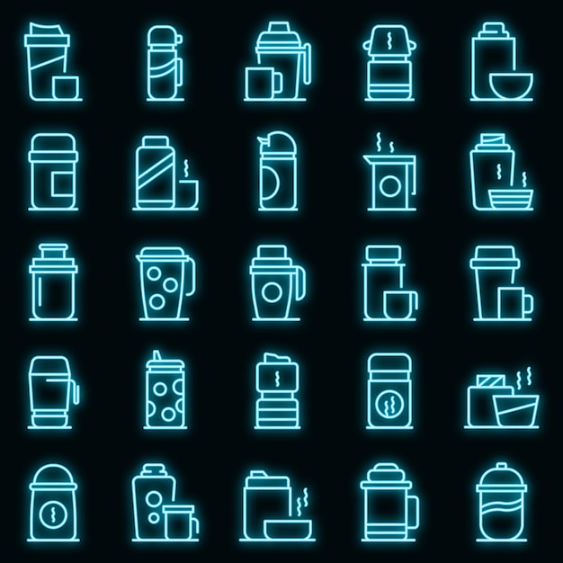 Thermo Tasse Icons Set Vector Néon