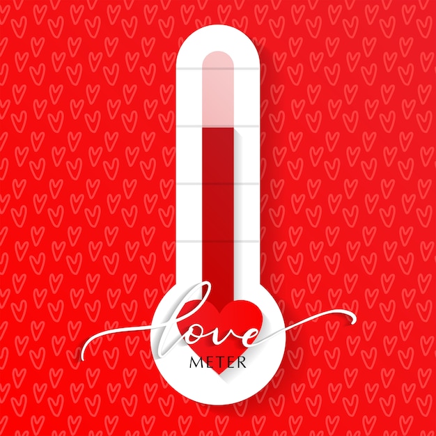 Vecteur thermomètre d'amour élément de carte saint valentin illustration vectorielle avec lettrage et motif coeur