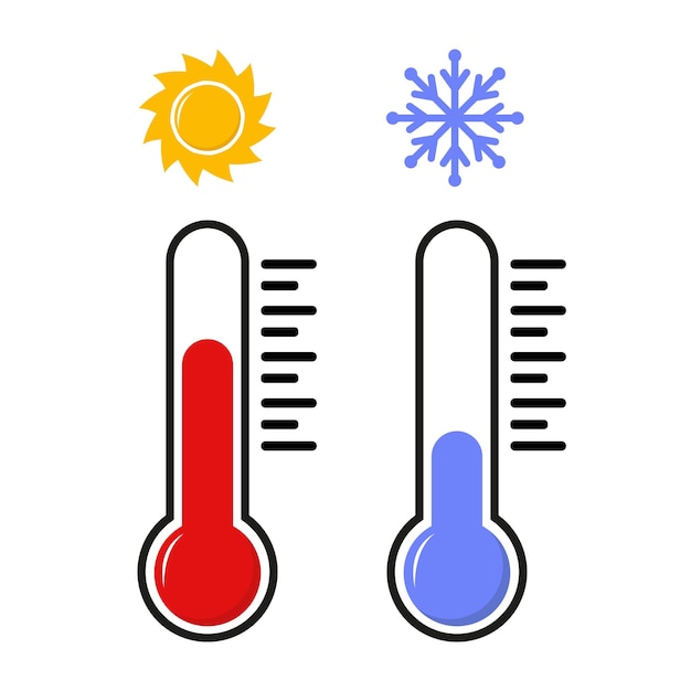 Vecteur thermomètre avec échelle de mesure de chaleur et de froid avec icônes de soleil et de flocon de neige illustration vectorielle