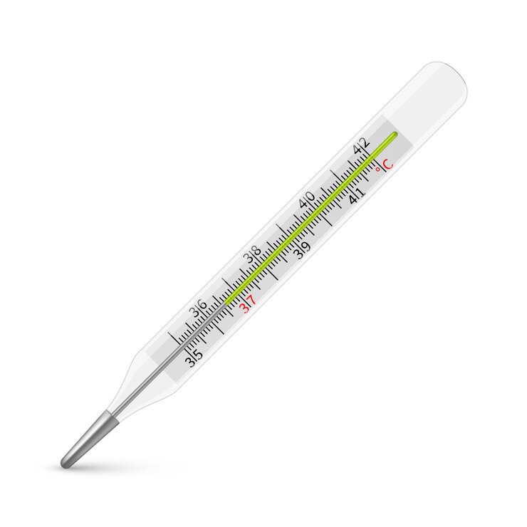 Thermomètre médical à mercure. Instrument de diagnostic de la température pour le corps humain