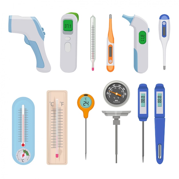 Vecteur thermomètres. différence des indicateurs de compteurs de mesure de température chaude et froide