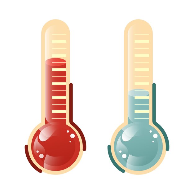 Thermomètres. Mesure de température. Toutes les saisons, météo, saison. Illustration vectorielle d'un outil