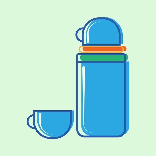 Thermos en acier bleu avec la tasse pour illustration vectorielle de boissons chaudes