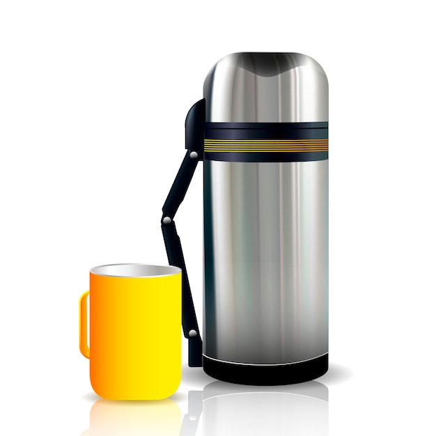 Thermos et mug isolé sur fond blanc. Illustration vectorielle