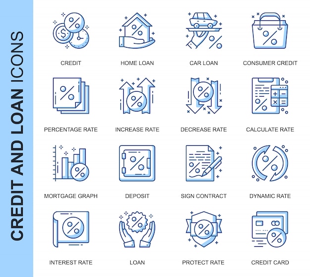 Thin Line Credit And Loan Ensemble D'icônes Connexes
