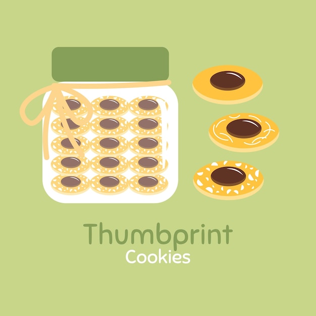 Thumbprint Cookies Illustration Style plat Différentes garnitures dans un bocal