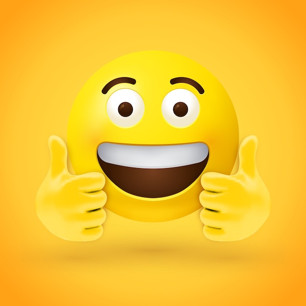 Vecteur thumbs up emoji avec de grands yeux et la bouche ouverte