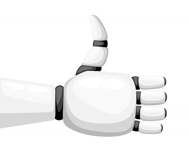 Vecteur thumbs up main de robot blanc ou bras robotique pour illustration de prothèse sur la page de site web de fond blanc et application mobile