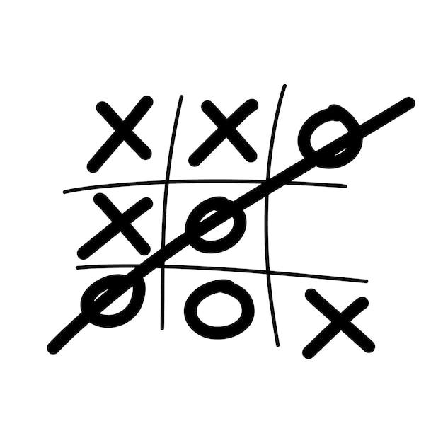 Vecteur tic tac toe. jeu d'enfants tic tac toe croquis dessinés à la main. ensemble de jeux pour enfants xo. gagnez en morpion.