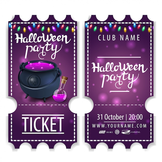 Ticket Pour La Fête D'halloween, Beau Design Avec Pot De Sorcière Avec Potion