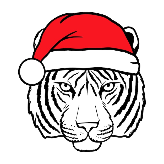 Tigre En Chapeau De Noël Nouvel An Et Noël Santa Claus Symbole 2022 Illustration Vectorielle