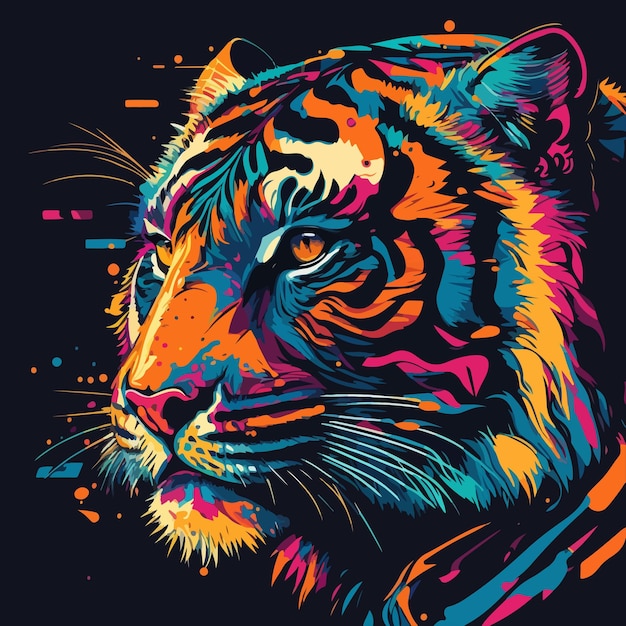 Tigre coloré de vecteur en illustration plate de style pop art