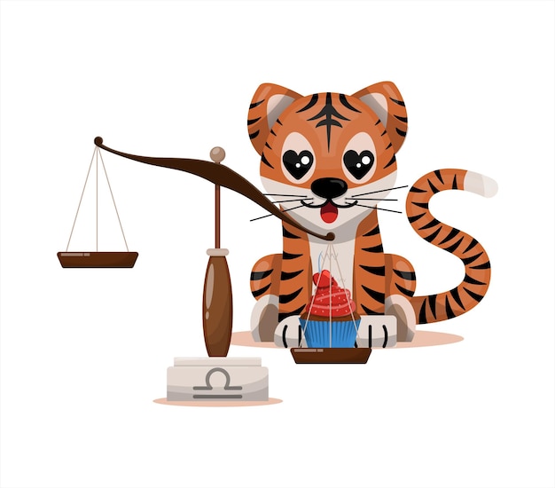 Tigre Cub Avec Signe Du Zodiaque Balance Signe Astrologique Icône Vector Cartoon Illustration Horoscope Et Ea...