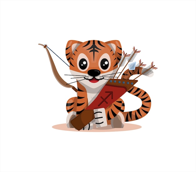 Tigre cub avec signe du zodiaque sagittaire signe astrologique icône vector cartoon illustration horoscope ...