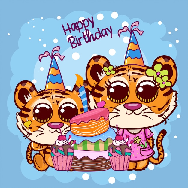 Tigre De Dessin Animé Mignon Pour Carte De Voeux. Douche De Bébé. Anniversaire - Vecteur