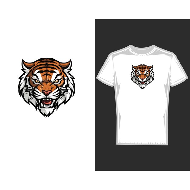 Tigre féroce rugissant sur un t-shirt blanc