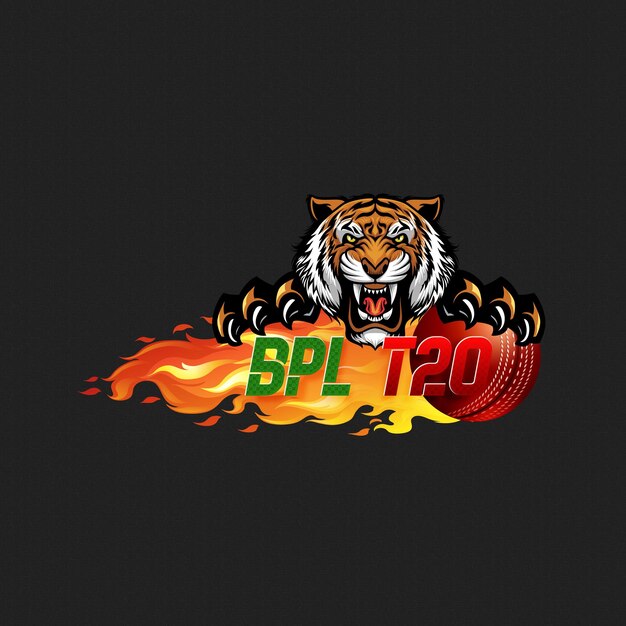 Vecteur un tigre avec des flammes dessus qui dit bpl t20
