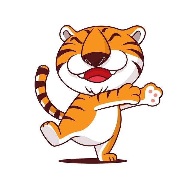 Vecteur tigre mignon de bande dessinée avec les deux mains pointant vers l'autre côté