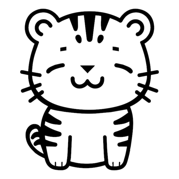 Tigre mignon dessiné à la main dans un style doodle