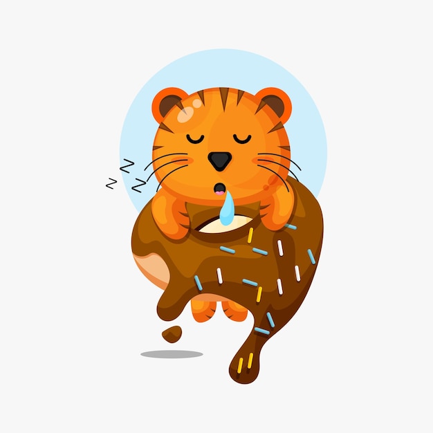 Tigre Mignon Dormant Sur Une Illustration D'icône De Beignet