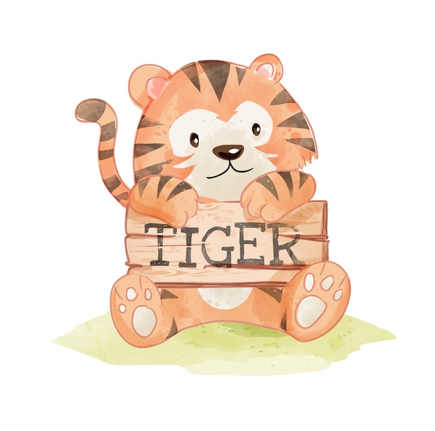 Tigre mignon Hoding Tiger bois signe Illustration