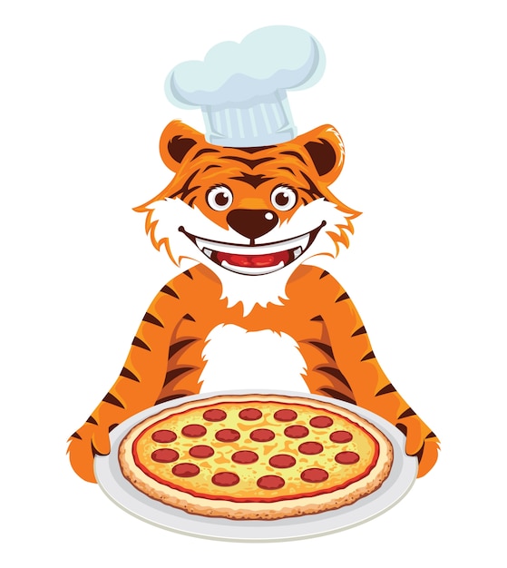 Vecteur tigre avec pizza