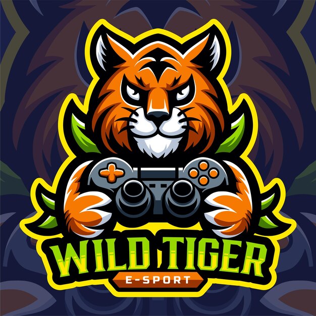 Vecteur le tigre sauvage est un logo d'esport mignon. l'illustration vectorielle de la mascotte.