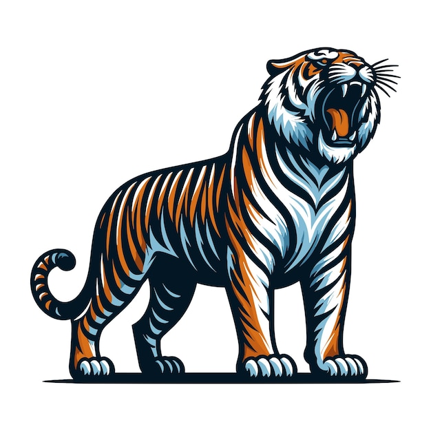 Le Tigre Sauvage Rugissant Illustration Vectorielle De Tout Le Corps Illustration Zoologique Prédateur Animal