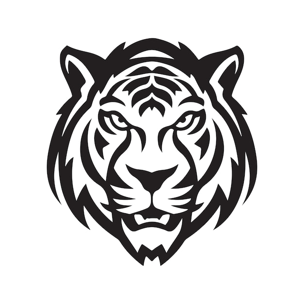 Tigre Simple Logo Vintage Ligne Art Concept Noir Et Blanc Couleur Illustration Dessinée à La Main