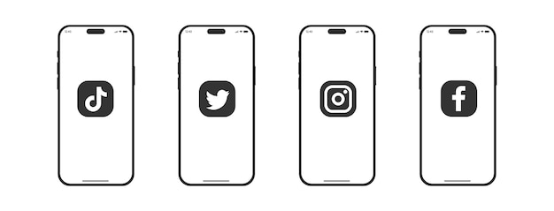 Tiktok, facebook, twitter, instagram, youtube. Collection de logos de médias sociaux populaires sur iPhone 14