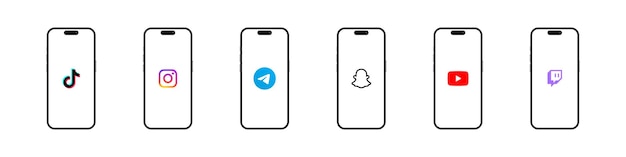 TikTok Instagram Telegram Snapchat Logo de l'application Youtube Twitch sur Apple Iphone 14 maquette réaliste Illustration vectorielle éditorialexDZdolbuniv Ukraine 4 avril 2023