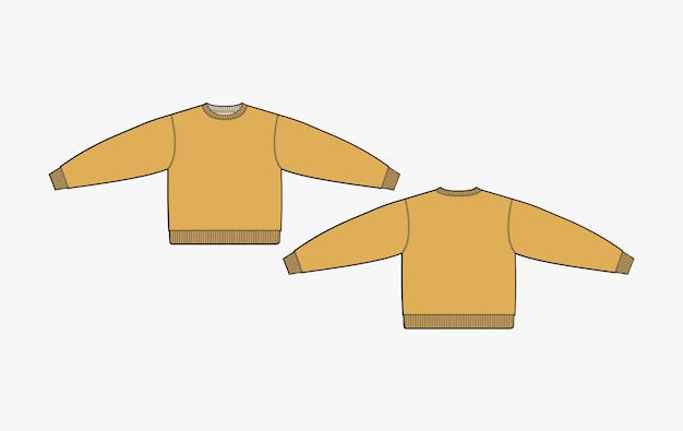 Timbre de maillot à manches longues vectoriel maillot modèle vue avant et arrière dessin technique du maillot