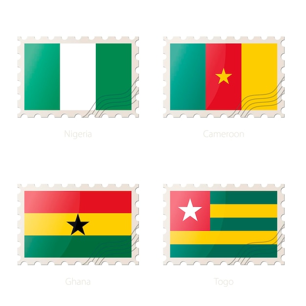 Timbre-poste avec l'image du drapeau Nigeria Cameroun Ghana Togo