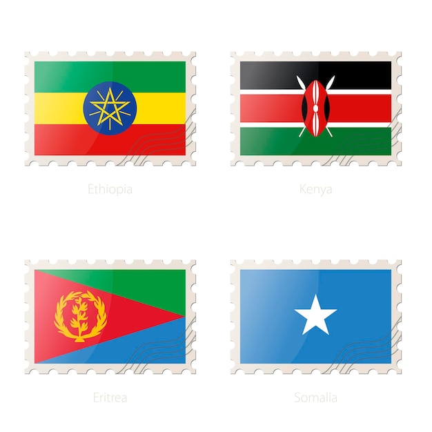 Timbre-poste avec l'image de l'Éthiopie Kenya Érythrée Somalie drapeau