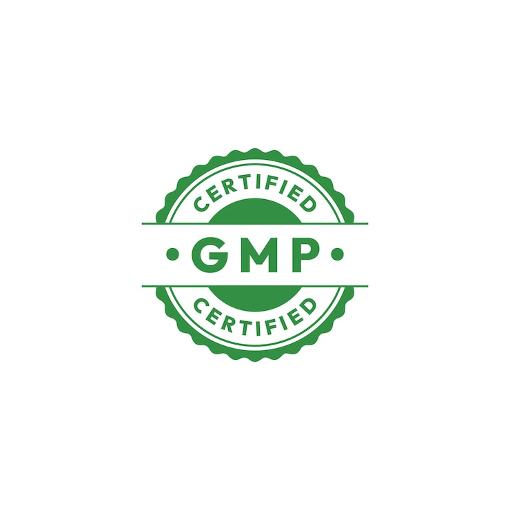 Timbre ou sceau GMP. Modèle de conception de vecteur d'icône ou de logo certifié de bonnes pratiques de fabrication