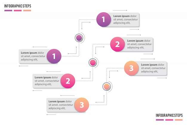 Vecteur timeline coloré infographique avec salon à 3 marches