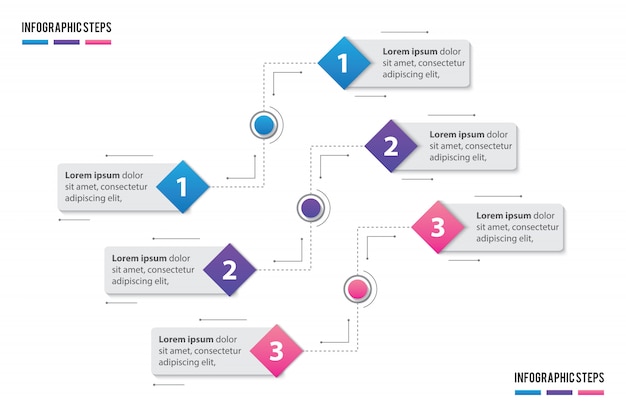 Vecteur timeline coloré infographique avec salon à 3 marches