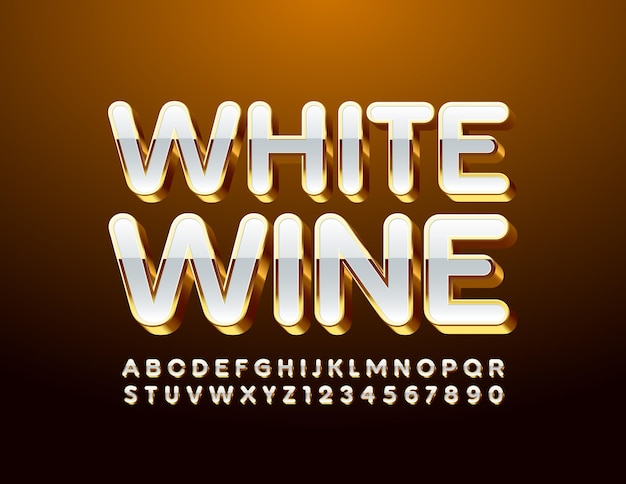 Étiquette élégante Vin blanc brillant polices majuscules Alphabet de luxe lettres et chiffres