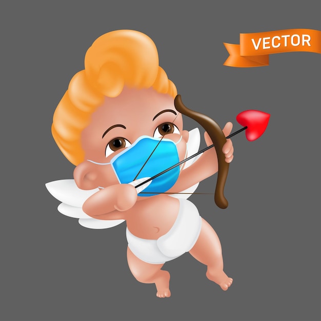 Tir Et Visant Le Petit Personnage De Cupidon Avec Un Arc Et Une Flèche En Forme De Coeur.