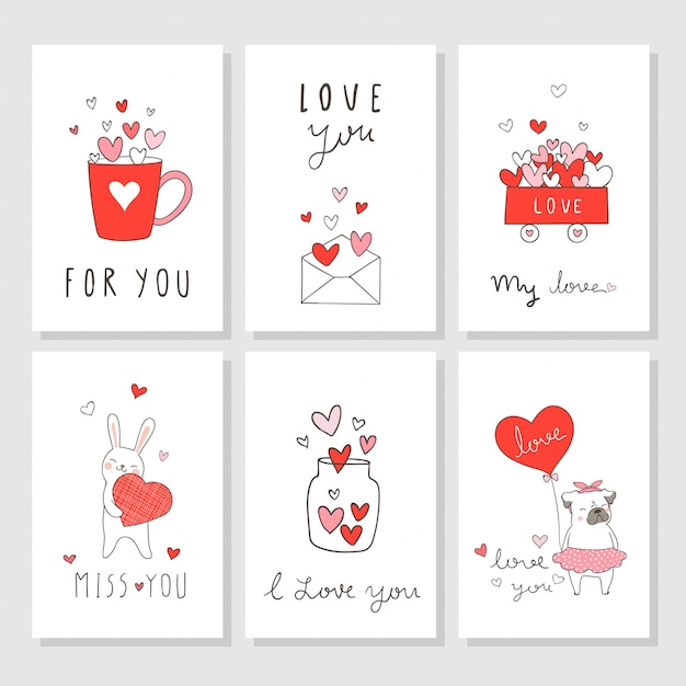 Vecteur tirage de carte de voeux pour la saint-valentin avec petit coeur